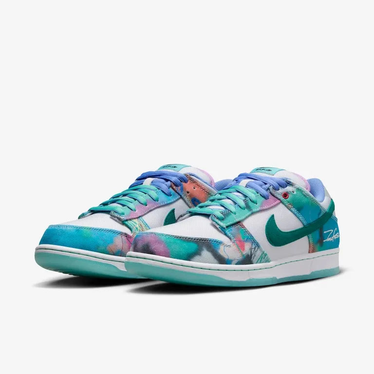 Futura Laboratories x SB Dunk Low White and Geode Teal