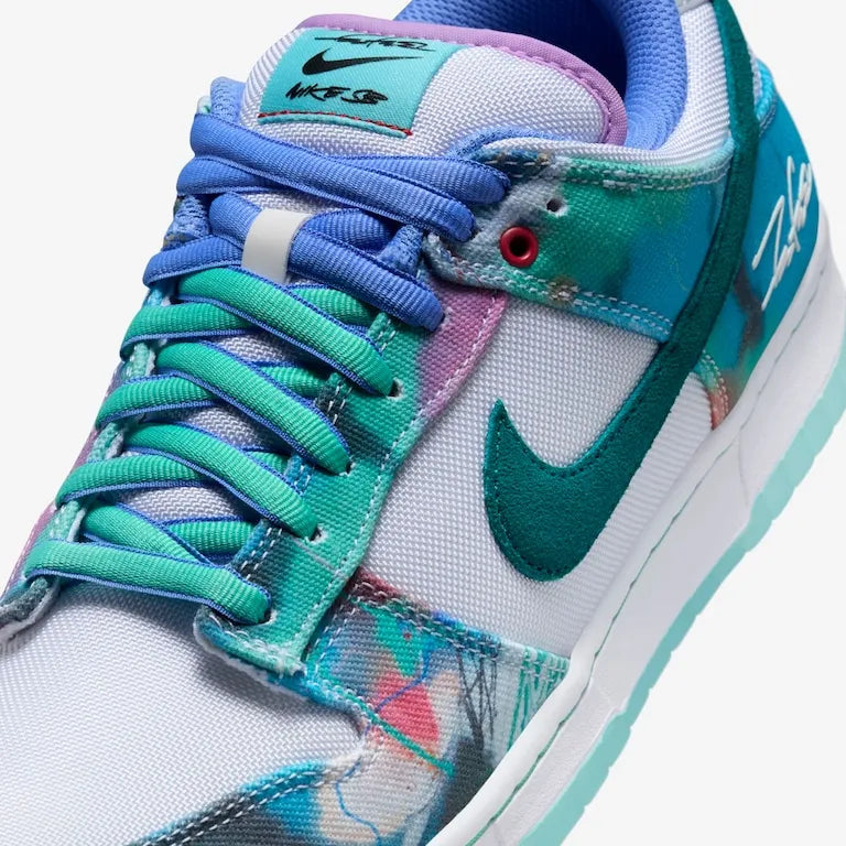 Futura Laboratories x SB Dunk Low White and Geode Teal