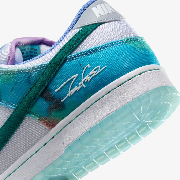 Futura Laboratories x SB Dunk Low White and Geode Teal